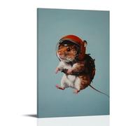 JZHJNHRR Animal Oil Painting of A Hamster with Helmet Ejected from A Plane Mid-drop on A Minimal Light Blue Canvas. Artistic Wall Mural Modern Hanging Decor Poster12x18inch(30x45cm)