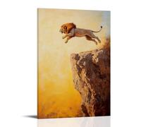 JZHJNHRR Animal Oil Painting of A Lion Flipping Off A Cliff with Mustard Sky Beneath Artistic Wall Mural Modern Hanging Decor Poster08x12inch(20x30cm)