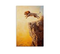 JZHJNHRR Animal Oil Painting of A Lion Flipping Off A Cliff with Mustard Sky Beneath Artistic Wall Mural Modern Hanging Decor Poster24x36inch(60x90cm)