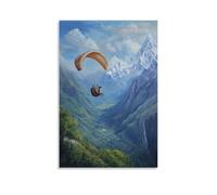 JZHJNHRR Animal Oil Painting of A Llama Paragliding from A Snow-capped Ridge Into Green Valleys Below. Artistic Wall Mural Modern Hanging Decor Poster20x30inch(50x75cm)