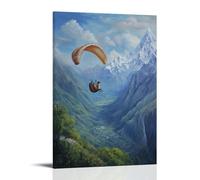 JZHJNHRR Animal Oil Painting of A Llama Paragliding from A Snow-capped Ridge Into Green Valleys Below. Artistic Wall Mural Modern Hanging Decor Poster16x24inch(40x60cm)