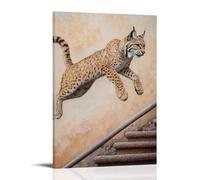 JZHJNHRR Animal Oil Painting of A Lynx Jumping from Rail to Rail on A Peach Stone Backdrop Artistic Wall Mural Modern Hanging Decor Poster08x12inch(20x30cm)
