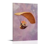 JZHJNHRR Animal Oil Painting of A Mouse Flying from A Hang Glider Against A Soft Purple Minimalist Sky. Artistic Wall Mural Modern Hanging Decor Poster08x12inch(20x30cm)