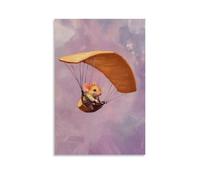 JZHJNHRR Animal Oil Painting of A Mouse Flying from A Hang Glider Against A Soft Purple Minimalist Sky. Artistic Wall Mural Modern Hanging Decor Poster12x18inch(30x45cm)