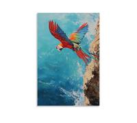 JZHJNHRR Animal Oil Painting of A Parrot Diving Off A Cliff Into Bright Turquoise Sea with Wings Tucked In. Artistic Wall Mural Modern Hanging Decor Poster16x24inch(40x60cm)