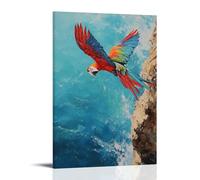 JZHJNHRR Animal Oil Painting of A Parrot Diving Off A Cliff Into Bright Turquoise Sea with Wings Tucked In. Artistic Wall Mural Modern Hanging Decor Poster24x36inch(60x90cm)