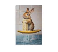 JZHJNHRR Animal Oil Painting of A Rabbit Riding A Soap Bar Across Wet Bathroom Tiles Like A Surfboard. Artistic Wall Mural Modern Hanging Decor Poster16x24inch(40x60cm)