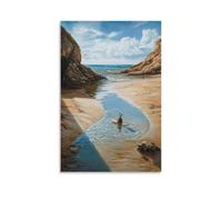 JZHJNHRR Animal Oil Painting of A Rabbit Skimboarding Across A Shallow Beach Cove at Low Tide. Artistic Wall Mural Modern Hanging Decor Poster24x36inch(60x90cm)