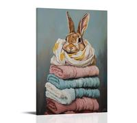 JZHJNHRR Animal Oil Painting of A Rabbit Struggling to Unwrap Itself from A Mountain of Bathroom Towels. Artistic Wall Mural Modern Hanging Decor Poster20x30inch(50x75cm)
