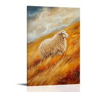JZHJNHRR Animal Oil Painting of A Sheep Gliding Down Hills on Invisible Sleds, Laughter Brushing Across Golden Autumn Meadows. Artistic Wall Mural Modern Hanging Decor Poster20x30inch(50x75cm)
