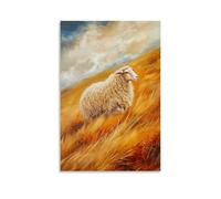 JZHJNHRR Animal Oil Painting of A Sheep Gliding Down Hills on Invisible Sleds, Laughter Brushing Across Golden Autumn Meadows. Artistic Wall Mural Modern Hanging Decor Poster20x30inch(50x75cm)
