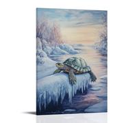 JZHJNHRR Animal Oil Painting of A Turtle Sliding Gently Down An Icy Ramp in A Sled Race. Artistic Wall Mural Modern Hanging Decor Poster08x12inch(20x30cm)