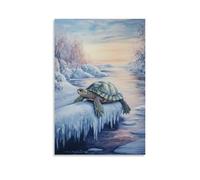 JZHJNHRR Animal Oil Painting of A Turtle Sliding Gently Down An Icy Ramp in A Sled Race. Artistic Wall Mural Modern Hanging Decor Poster08x12inch(20x30cm)