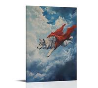 JZHJNHRR Animal Oil Painting of A Wolf Gliding between Storm Clouds in A Torn Red Wingsuit over Graphite Blue. Artistic Wall Mural Modern Hanging Decor Poster24x36inch(60x90cm)