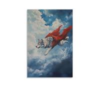 JZHJNHRR Animal Oil Painting of A Wolf Gliding between Storm Clouds in A Torn Red Wingsuit over Graphite Blue. Artistic Wall Mural Modern Hanging Decor Poster12x18inch(30x45cm)