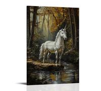 JZHJNHRR Animal Oil Painting The Silver Unicorn Guards The Enchanted Forest’s Crystal-Crowned Riverbanks Artistic Wall Mural Modern Hanging Decor Poster20x30inch(50x75cm)