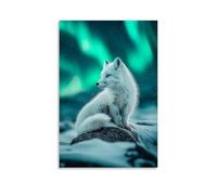 JZHJNHRR Animal Poster: Arctic Fox Under The Northern Lights Artistic Wall Mural Modern Hanging Decor Poster16x24inch(40x60cm)