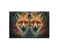 JZHJNHRR Animal Poster: Fractal Foxes in A Geometric European Forest, Algorithmic Symmetry Artistic Wall Mural Modern Hanging Decor Poster16x24inch(40x60cm)
