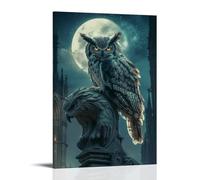 JZHJNHRR Animal Poster: Mythological Owl with Starry Wings Perched on A Gothic Cathedral Gargoyle, Moonlit Drama Artistic Wall Mural Modern Hanging Decor Poster12x18inch(30x45cm)