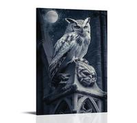 JZHJNHRR Animal Poster: Mythological Owl with Starry Wings Perched on A Gothic Cathedral Gargoyle, Moonlit Drama Artistic Wall Mural Modern Hanging Decor Poster16x24inch(40x60cm)