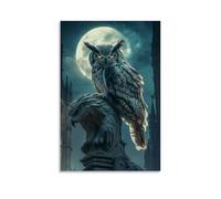 JZHJNHRR Animal Poster: Mythological Owl with Starry Wings Perched on A Gothic Cathedral Gargoyle, Moonlit Drama Artistic Wall Mural Modern Hanging Decor Poster20x30inch(50x75cm)