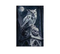 JZHJNHRR Animal Poster: Mythological Owl with Starry Wings Perched on A Gothic Cathedral Gargoyle, Moonlit Drama Artistic Wall Mural Modern Hanging Decor Poster08x12inch(20x30cm)