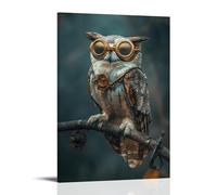 JZHJNHRR Animal Poster Steampunk Owl with Brass Goggles Perched on A Clockwork Branch Artistic Wall Mural Modern Hanging Decor Poster16x24inch(40x60cm)