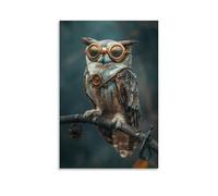 JZHJNHRR Animal Poster Steampunk Owl with Brass Goggles Perched on A Clockwork Branch Artistic Wall Mural Modern Hanging Decor Poster08x12inch(20x30cm)