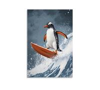 JZHJNHRR Animal Poster: Surfer Penguin - Riding The Arctic Waves Artistic Wall Mural Modern Hanging Decor Poster16x24inch(40x60cm)