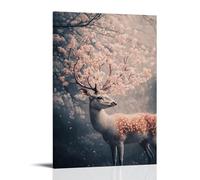 JZHJNHRR Animal Poster: Surreal Deer with Antlers Blooming Into Cherry Blossoms Artistic Wall Mural Modern Hanging Decor Poster16x24inch(40x60cm)