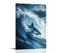 JZHJNHRR Animal Posters: A Shark Bursting through Waves Like A Big-wave Surfer Artistic Wall Mural Modern Hanging Decor Poster24x36inch(60x90cm)