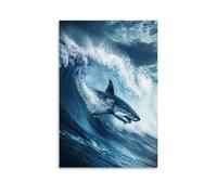 JZHJNHRR Animal Posters: A Shark Bursting through Waves Like A Big-wave Surfer Artistic Wall Mural Modern Hanging Decor Poster08x12inch(20x30cm)