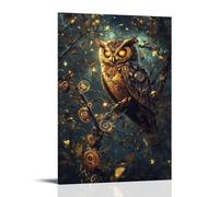 JZHJNHRR Animal Posters: A Steampunk Owl Perched on A Clockwork Tree, Gears Glowing Softly Artistic Wall Mural Modern Hanging Decor Poster24x36inch(60x90cm)