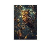 JZHJNHRR Animal Posters: A Steampunk Owl Perched on A Clockwork Tree, Gears Glowing Softly Artistic Wall Mural Modern Hanging Decor Poster08x12inch(20x30cm)