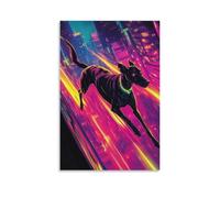 JZHJNHRR Art Deco Poster of A Greyhound Sprinting Through A Metropolis, Neon Lights Streaking Like Comets Behind It. Artistic Wall Mural Modern Hanging Decor Poster12x18inch(30x45cm)