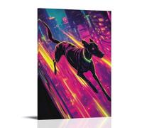 JZHJNHRR Art Deco Poster of A Greyhound Sprinting Through A Metropolis, Neon Lights Streaking Like Comets Behind It. Artistic Wall Mural Modern Hanging Decor Poster24x36inch(60x90cm)