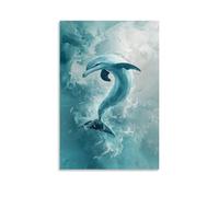 JZHJNHRR Dolphin Spiraling Upward, Created With Gradient Curves Over A Soft Aqua-Toned Canvas. Artistic Wall Mural Modern Hanging Decor Poster20x30inch(50x75cm)