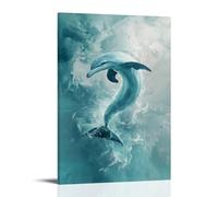 JZHJNHRR Dolphin Spiraling Upward, Created With Gradient Curves Over A Soft Aqua-Toned Canvas. Artistic Wall Mural Modern Hanging Decor Poster24x36inch(60x90cm)