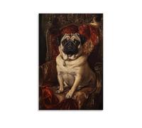 JZHJNHRR Dutch Golden Age Depiction of A Pug Sitting on A Cushioned Throne, Its Wrinkled Face Lit by Chandeliers Artistic Wall Mural Modern Hanging Decor Poster08x12inch(20x30cm)
