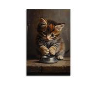 JZHJNHRR Dutch Golden Age Depiction of A Tortoiseshell Kitten Playing with A Silver Thimble on A Wooden Table Artistic Wall Mural Modern Hanging Decor Poster20x30inch(50x75cm)