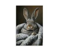 JZHJNHRR Dutch Golden Age Rendering of A Flemish Giant Rabbit Resting on A Woolen Blanket, Its Fur Like Brushed Snow Artistic Wall Mural Modern Hanging Decor Poster24x36inch(60x90cm)