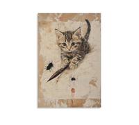 JZHJNHRR Dutch Golden Age Scene of A Tabby Kitten Pouncing on A Fallen Quill Pen, Inkblots Staining Parchment Artistic Wall Mural Modern Hanging Decor Poster16x24inch(40x60cm)