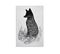 JZHJNHRR Minimalist Fox Silhouette Gracefully Emerging from Quietly Flowing Abstract Patterns on Solid Canvas. Artistic Wall Mural Modern Hanging Decor Poster24x36inch(60x90cm)