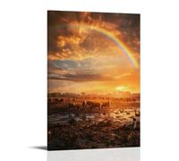 JZHJNHRR Noah Watches The First Rainbow form As Animals Step Onto Dry Land Two by Two Beneath A Golden Sky. Artistic Wall Mural Modern Hanging Decor Poster20x30inch(50x75cm)