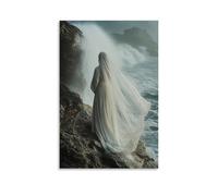 JZHJNHRR On A Cliff Above Crashing Waves, Mary Stands Tall with Her Veil Billowing Like Wings in The Sea Wind. Artistic Wall Mural Modern Hanging Decor Poster08x12inch(20x30cm)