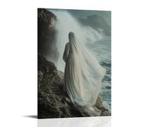 JZHJNHRR On A Cliff Above Crashing Waves, Mary Stands Tall with Her Veil Billowing Like Wings in The Sea Wind. Artistic Wall Mural Modern Hanging Decor Poster24x36inch(60x90cm)