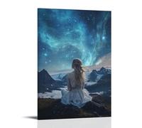 JZHJNHRR On A Mountaintop Under Aurora Skies, An Angel Whispers Forgotten Languages Into The Wind. Artistic Wall Mural Modern Hanging Decor Poster12x18inch(30x45cm)