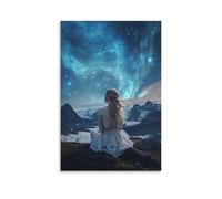 JZHJNHRR On A Mountaintop Under Aurora Skies, An Angel Whispers Forgotten Languages Into The Wind. Artistic Wall Mural Modern Hanging Decor Poster24x36inch(60x90cm)