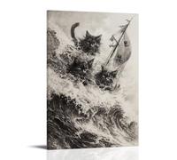 JZHJNHRR Pirate Cats Navigating Graphite Storm Waves Artistic Wall Mural Modern Hanging Decor Poster16x24inch(40x60cm)