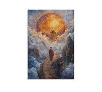 JZHJNHRR Rebirth in The Realm of Light - Buddha Welcomes Souls Over A Bridge of Clouds Artistic Wall Mural Modern Hanging Decor Poster08x12inch(20x30cm)